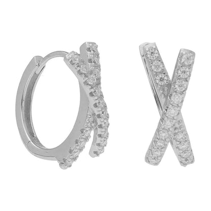 BRIZZLING BME091 Σκουλαρίκια Κρίκοι από Επιπλατινωμένο Ασήμι με Διαμάντι Μοϊσανίτη