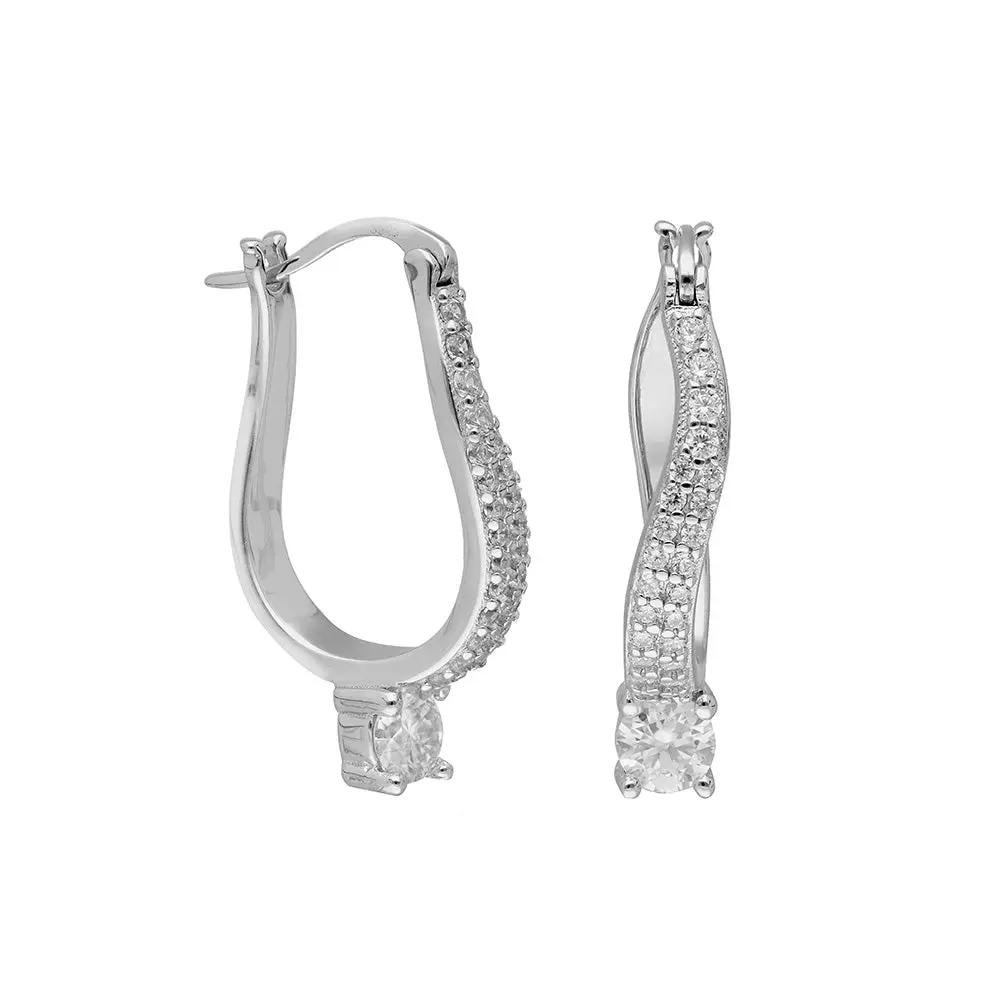 BRIZZLING BME118 Σκουλαρίκια Κρίκοι από Επιπλατινωμένο Ασήμι με Διαμάντι Μοϊσανίτη