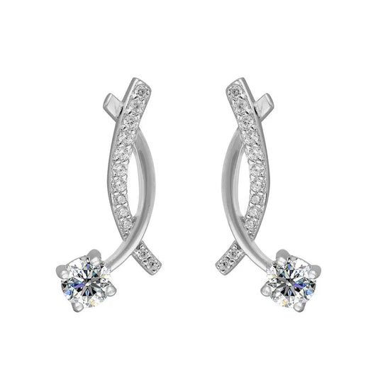 BRIZZLING BME154 Σκουλαρίκια από Επιπλατινωμένο Ασήμι με Διαμάντι Μοϊσανίτη