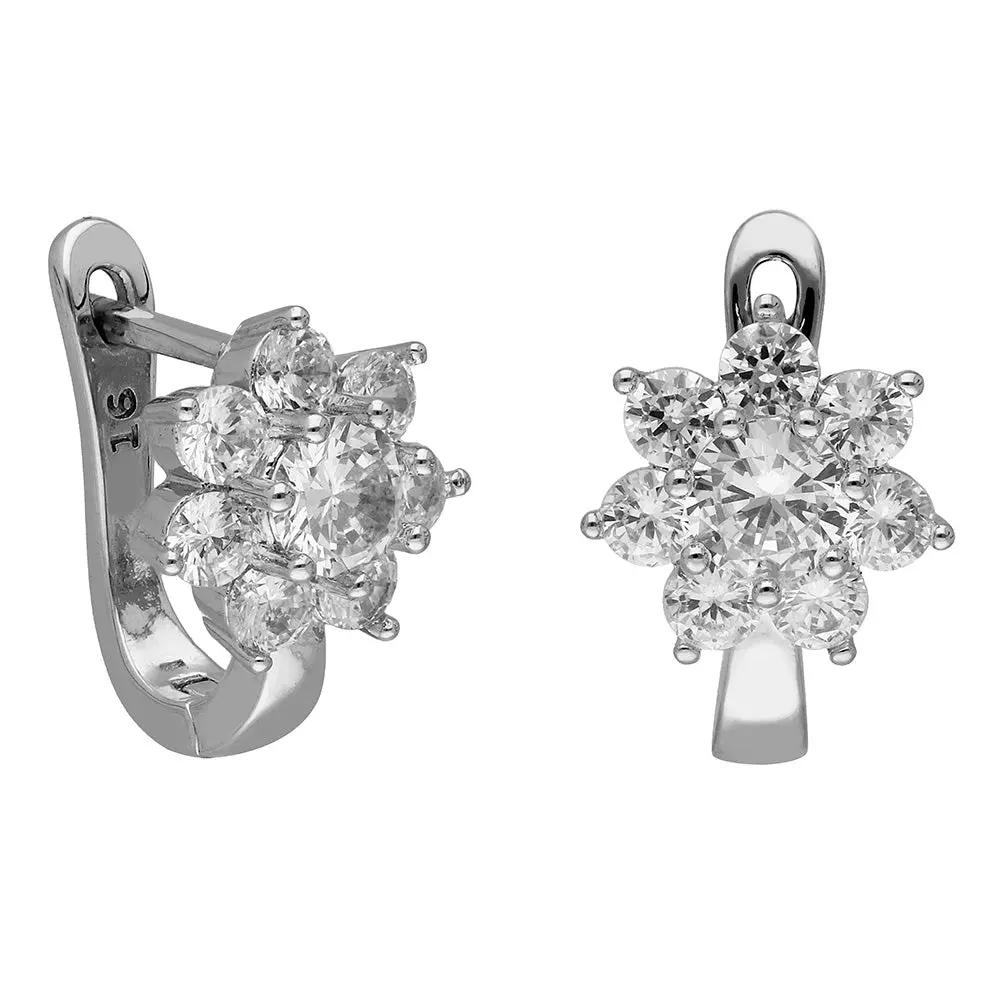 BRIZZLING BME166 Σκουλαρίκια Κρίκοι από Επιπλατινωμένο Ασήμι με Διαμάντι Μοϊσανίτη