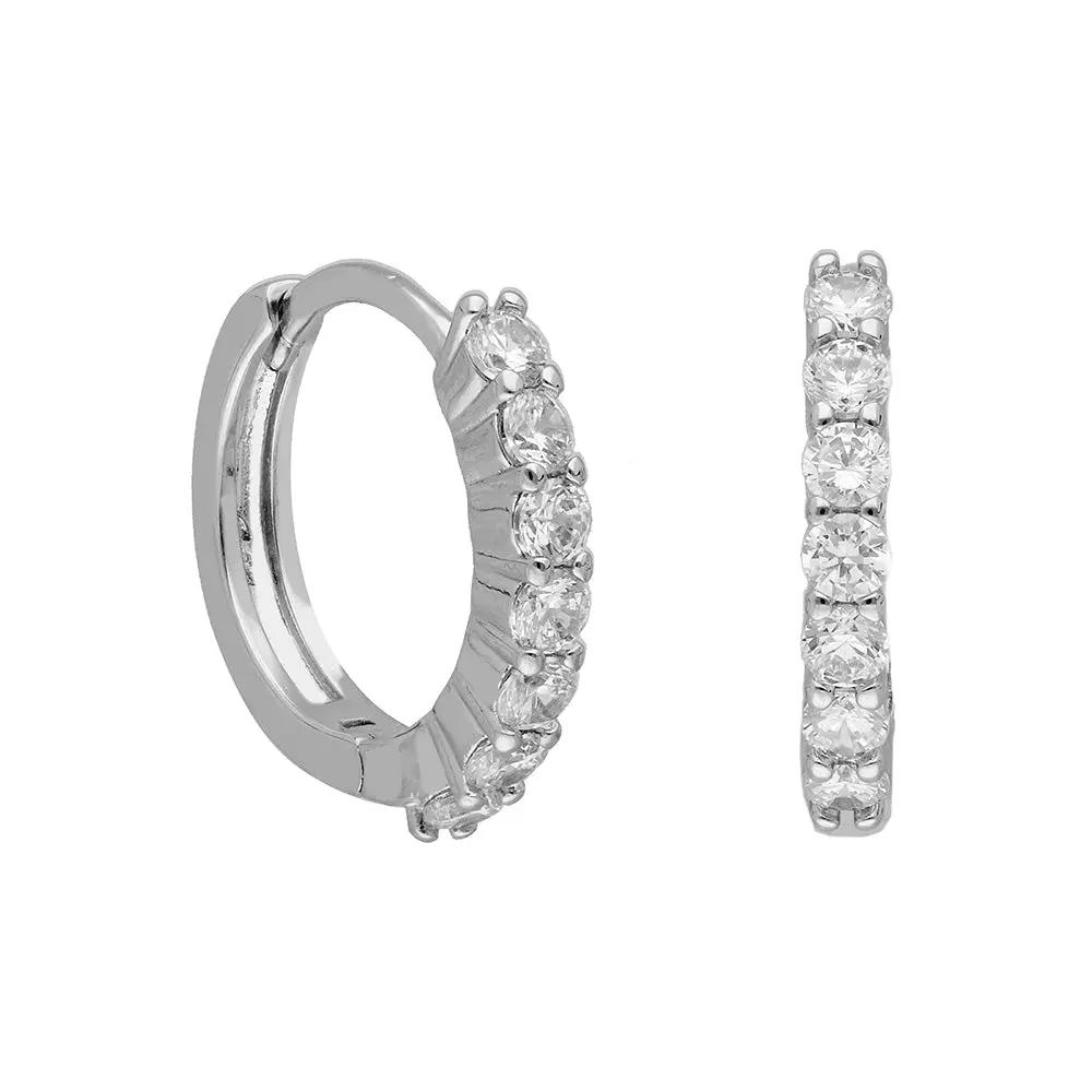 BRIZZLING BME167 Σκουλαρίκια Κρίκοι από Επιπλατινωμένο Ασήμι με Διαμάντι Μοϊσανίτη