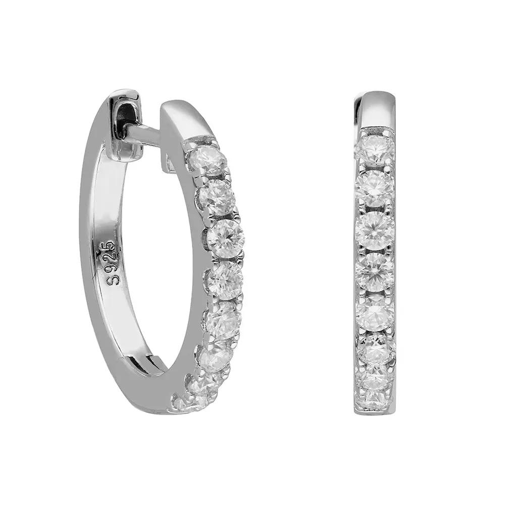 BRIZZLING BME185 Σκουλαρίκια Κρίκοι από Επιπλατινωμένο Ασήμι με Διαμάντι Μοϊσανίτη