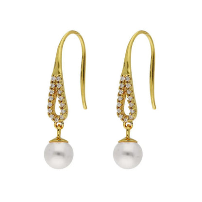 BRIZZLING BME190-D Σκουλαρίκια από Επιχρυσωμένο Ασήμι με Πέρλες & Διαμάντι Μοϊσανίτη