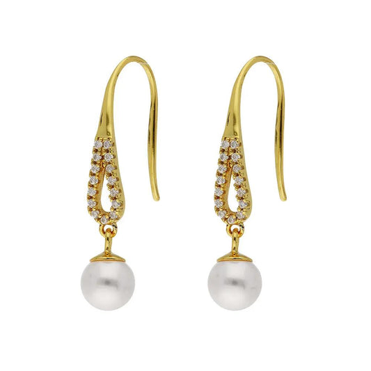 BRIZZLING BME190-D Σκουλαρίκια από Επιχρυσωμένο Ασήμι με Πέρλες & Διαμάντι Μοϊσανίτη