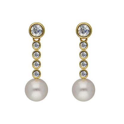BRIZZLING BME204-D Σκουλαρίκια από Επιχρυσωμένο Ασήμι με Πέρλες & Διαμάντι Μοϊσανίτη