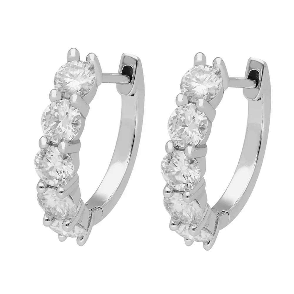 BRIZZLING BME2043 Σκουλαρίκια Κρίκοι από Επιπλατινωμένο Ασήμι με Διαμάντι Μοϊσανίτη