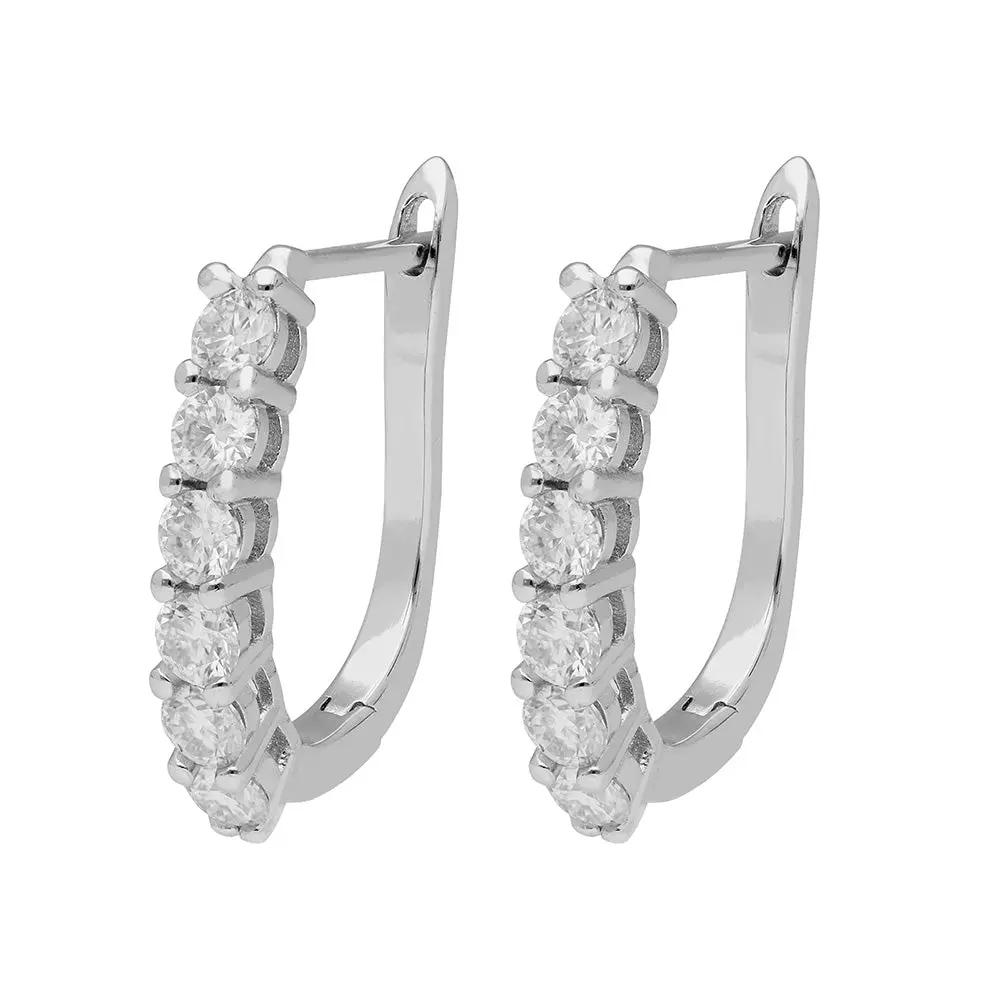 BRIZZLING BME2044-1 Σκουλαρίκια Κρίκοι από Επιπλατινωμένο Ασήμι με Διαμάντι Μοϊσανίτη