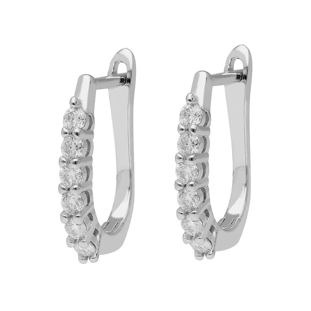 BRIZZLING BME2044 Σκουλαρίκια Κρίκοι από Επιπλατινωμένο Ασήμι με Διαμάντι Μοϊσανίτη