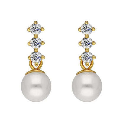 BRIZZLING BME205-D Σκουλαρίκια από Επιχρυσωμένο Ασήμι με Πέρλες & Διαμάντι Μοϊσανίτη
