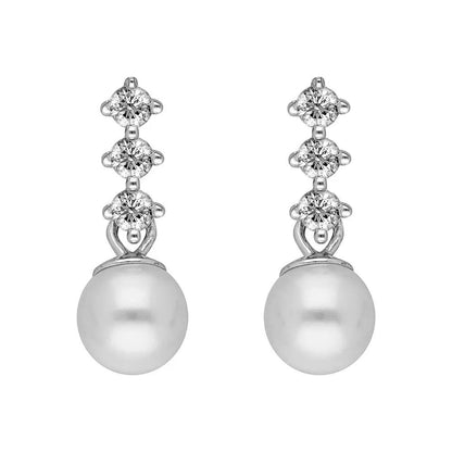 BRIZZLING BME205 Σκουλαρίκια από Επιπλατινωμένο Ασήμι με Πέρλες & Διαμάντι Μοϊσανίτη