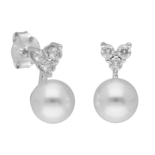 BRIZZLING BME207 Σκουλαρίκια από Επιπλατινωμένο Ασήμι με Πέρλες & Διαμάντι Μοϊσανίτη