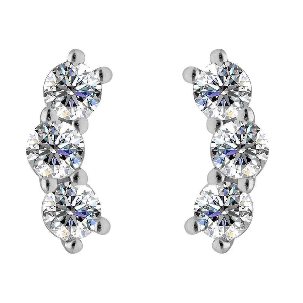 BRIZZLING BME2072 Σκουλαρίκια από Επιπλατινωμένο Ασήμι με Διαμάντι Μοϊσανίτη