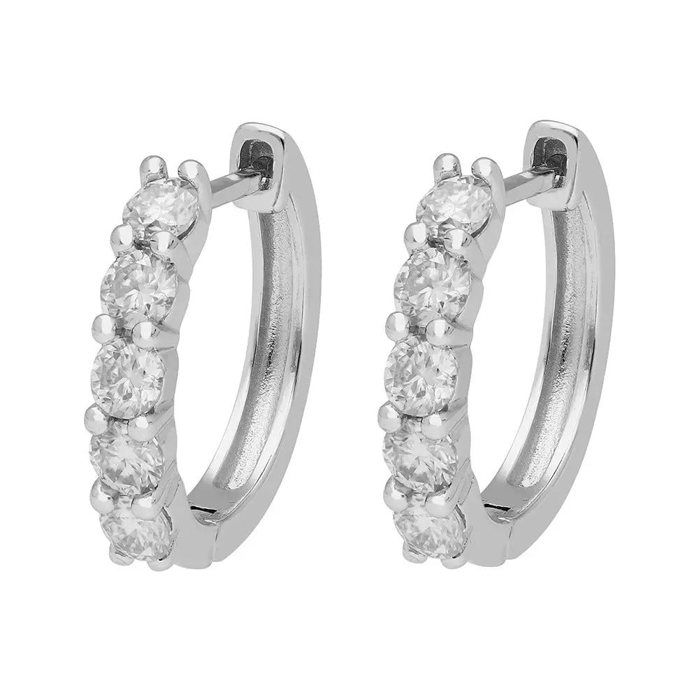 BRIZZLING BME2074 Σκουλαρίκια Κρίκοι από Επιπλατινωμένο Ασήμι με Διαμάντι Μοϊσανίτη