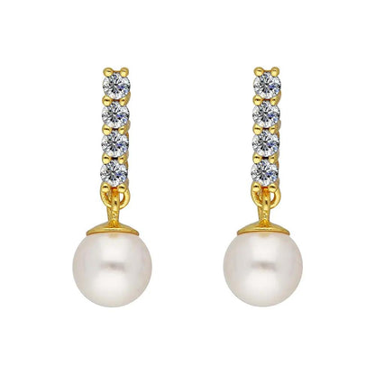 BRIZZLING BME210-D Σκουλαρίκια από Επιχρυσωμένο Ασήμι με Πέρλες & Διαμάντι Μοϊσανίτη