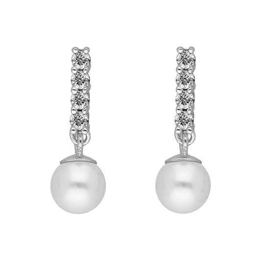 BRIZZLING BME210 Σκουλαρίκια από Επιπλατινωμένο Ασήμι με Πέρλες & Διαμάντι Μοϊσανίτη