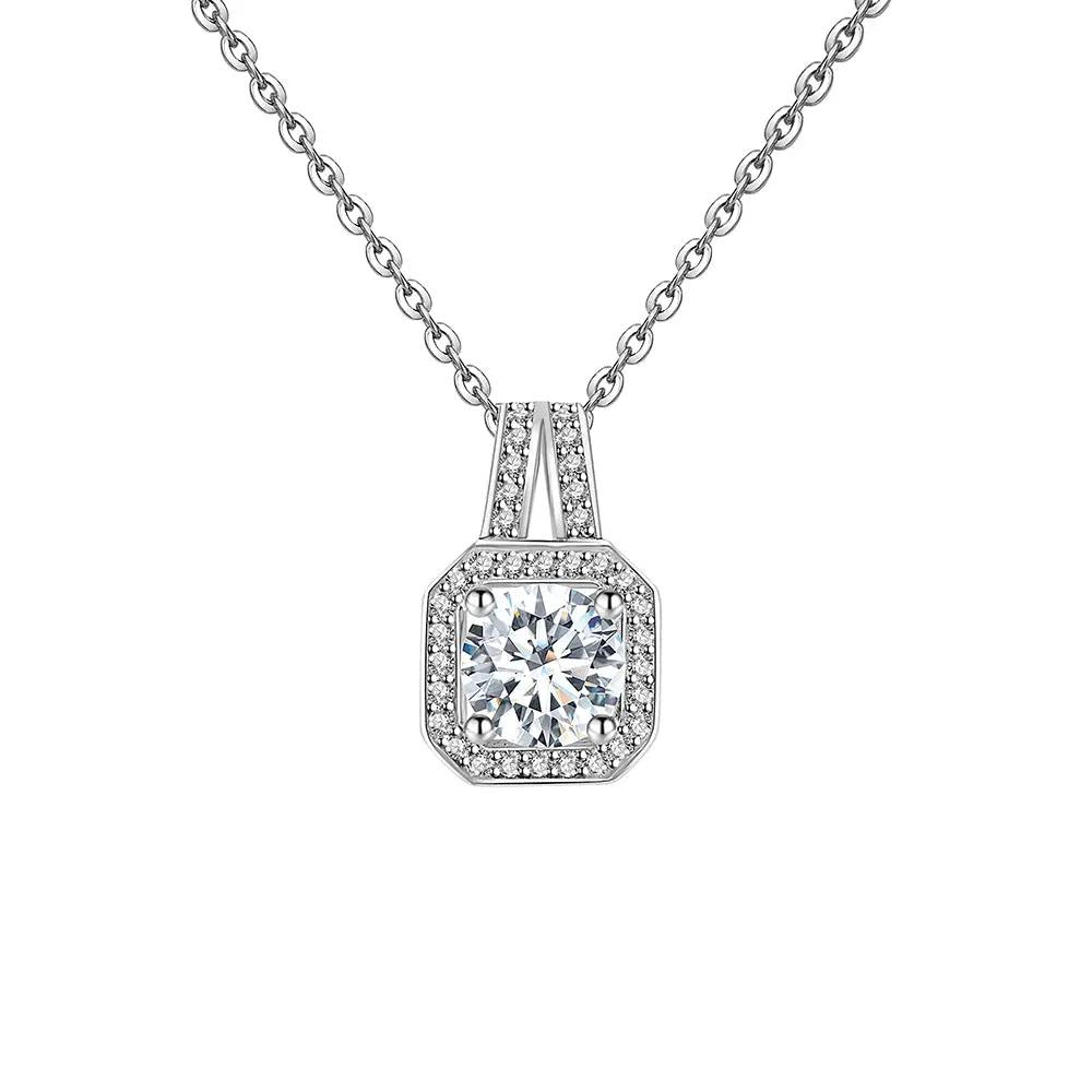 BRIZZLING BMP045 Κολιέ από Επιπλατινωμένο Ασήμι με Διαμάντι Μοϊσανίτη