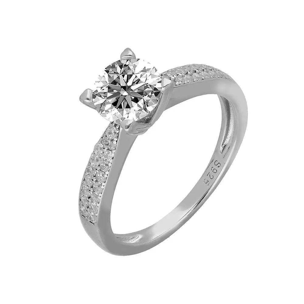 BRIZZLING BMR167 Μονόπετρο από Επιπλατινωμένο Ασήμι με Διαμάντι Μοϊσανίτη