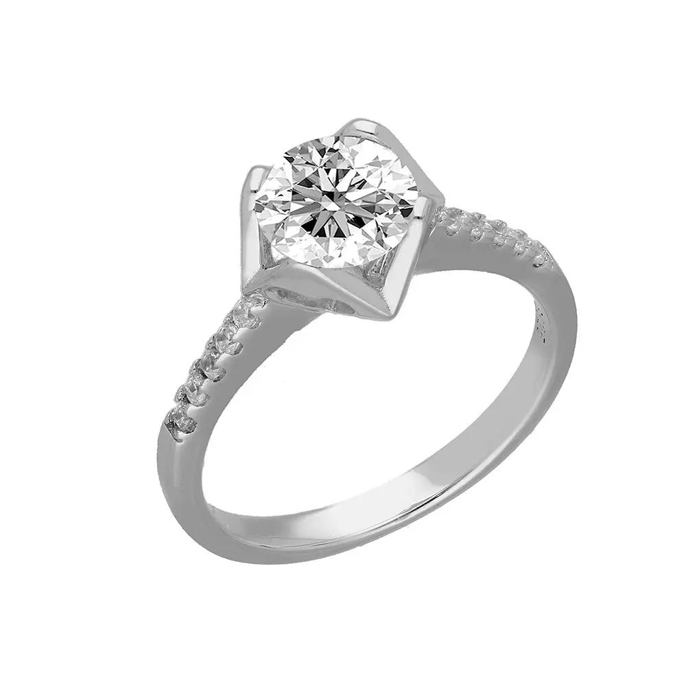 BRIZZLING BMR201 Μονόπετρο από Επιπλατινωμένο Ασήμι με Διαμάντι Μοϊσανίτη