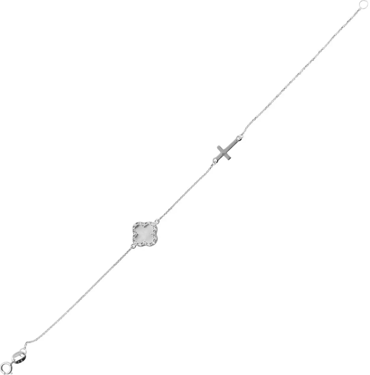 Βραχιόλι BS779W Με Σταυρό Φίλντισι σε Λευκόχρυσο 9ct