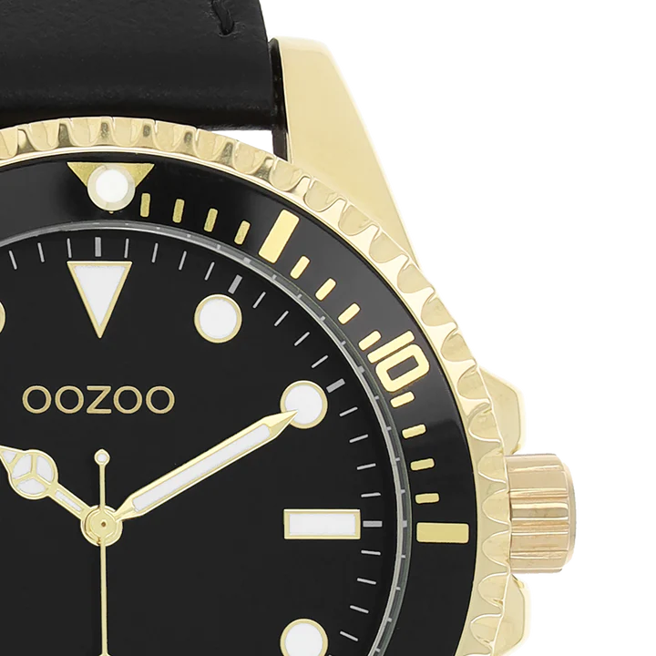 OOZOO C11115 44MM Timepieces Black Leather Strap