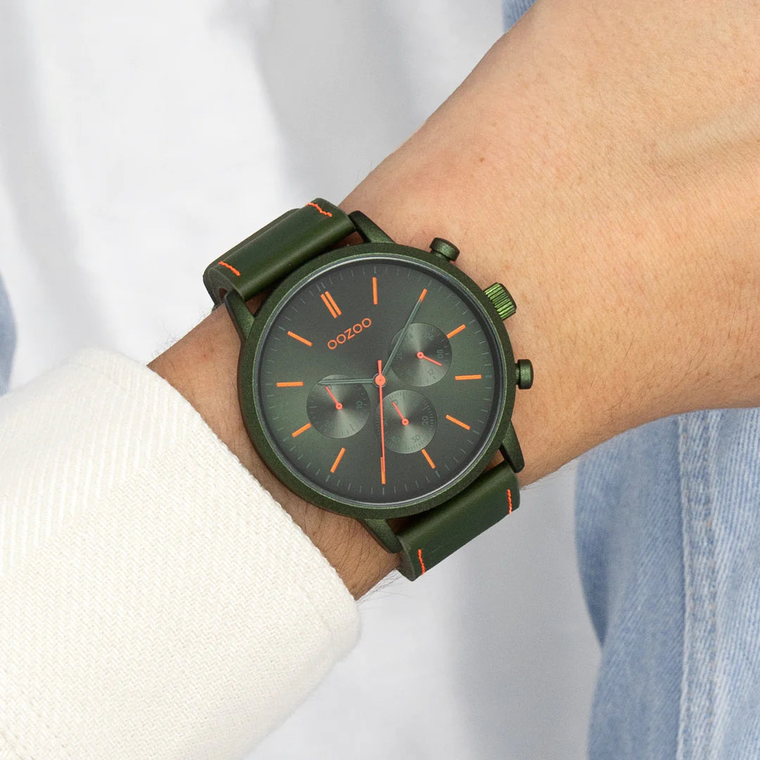 OOZOO C11206 50MM Timepieces Green Leather Strap