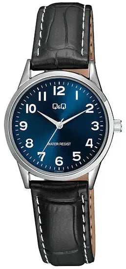Q&Q C11A016PY Black Leather Strap