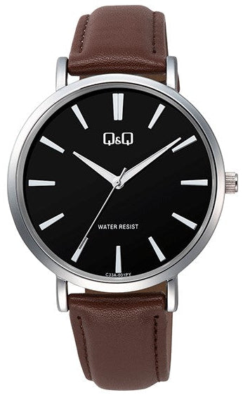 Q&Q C33A-001PY Brown Leather Strap