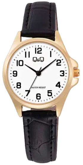 Q&Q C37A-012PY Black Leather Strap