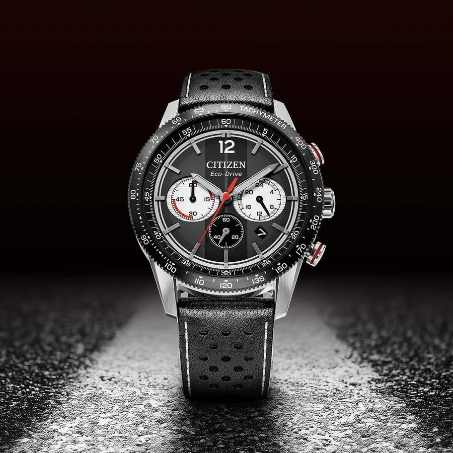 Citizen CA4717-06E Eco-Drive Chronograph Black Leather Strap