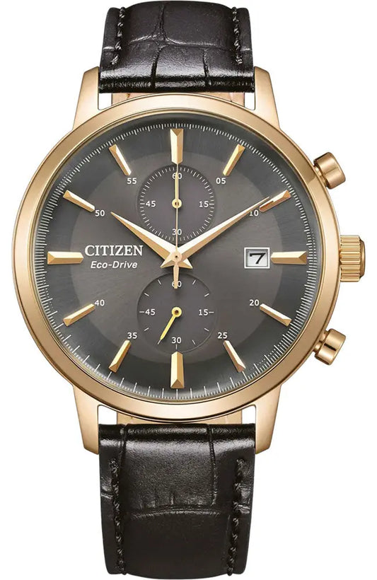 Citizen CA7067-11H Eco-Drive Chronograph Black Leather Strap