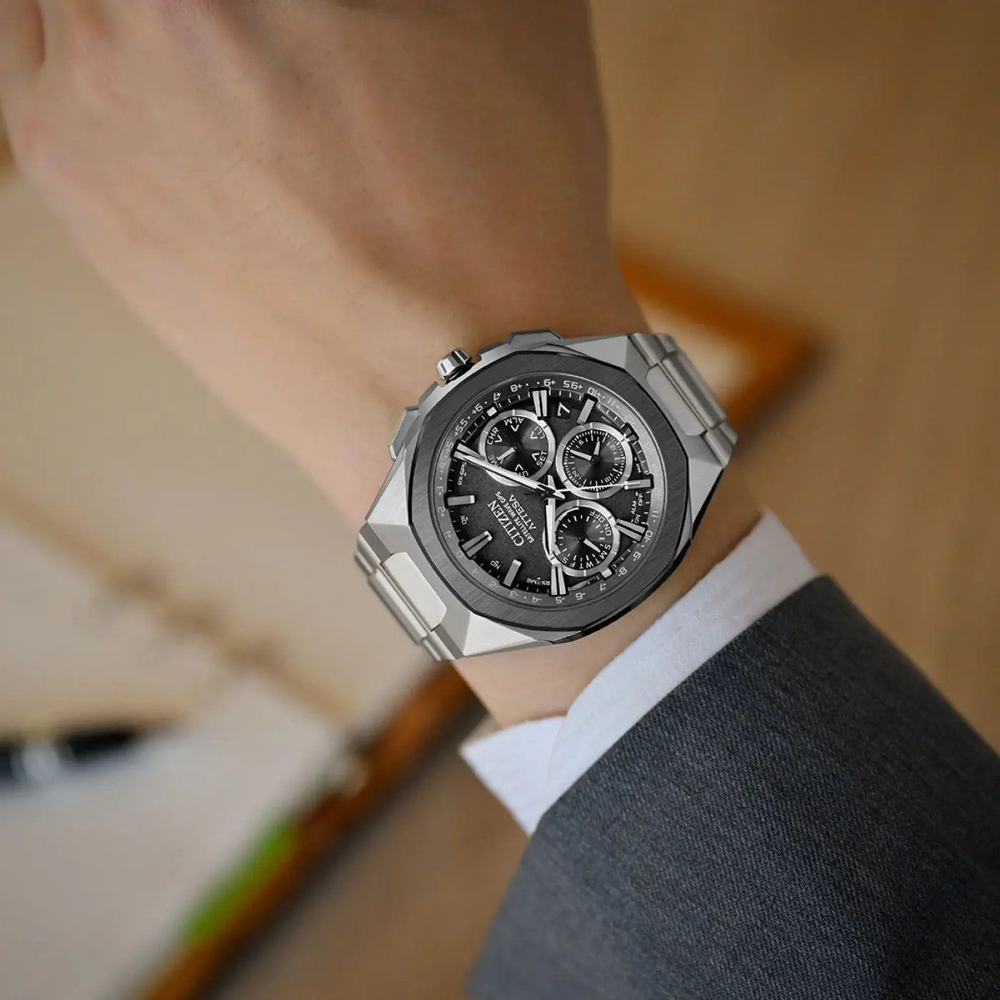 Citizen CC4104-53E Attesa Satellite Wave EcoDrive Chronograph Titanium Bracelet