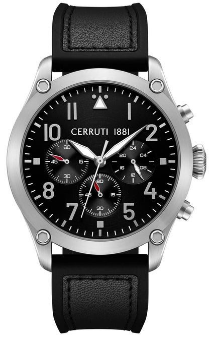 Cerruti CIWGC0096201 Borgatello Dual Time Black Leather Strap