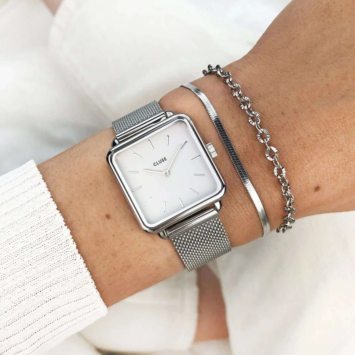 Cluse CW0101207003 La Tétragone Silver Stainless Steel Mesh Bracelet