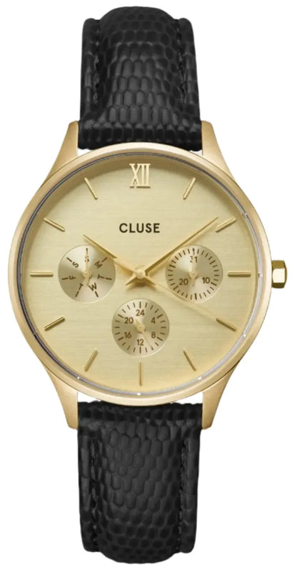 Cluse CW10705 Minuit Multifunction Black Leather Strap