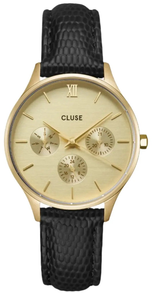 Cluse CW10705 Minuit Multifunction Black Leather Strap