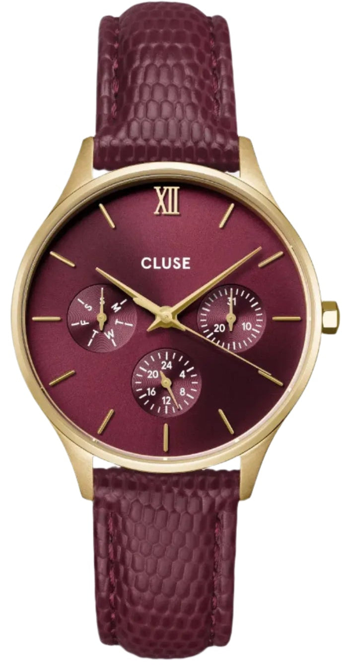 Cluse CW10706 Minuit Multifunction Dark Cherry Leather Strap