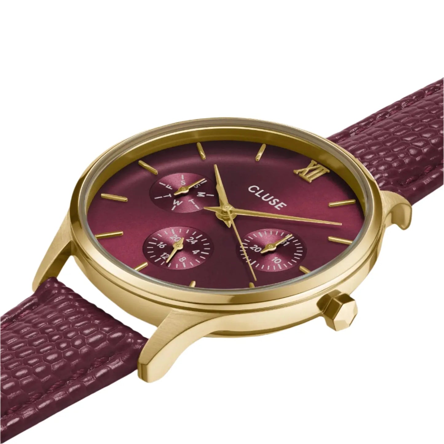 Cluse CW10706 Minuit Multifunction Dark Cherry Leather Strap