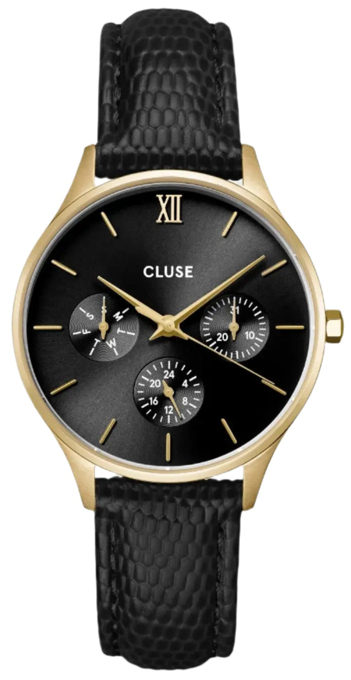 Cluse CW10708 Minuit Multifunction Black Leather Strap
