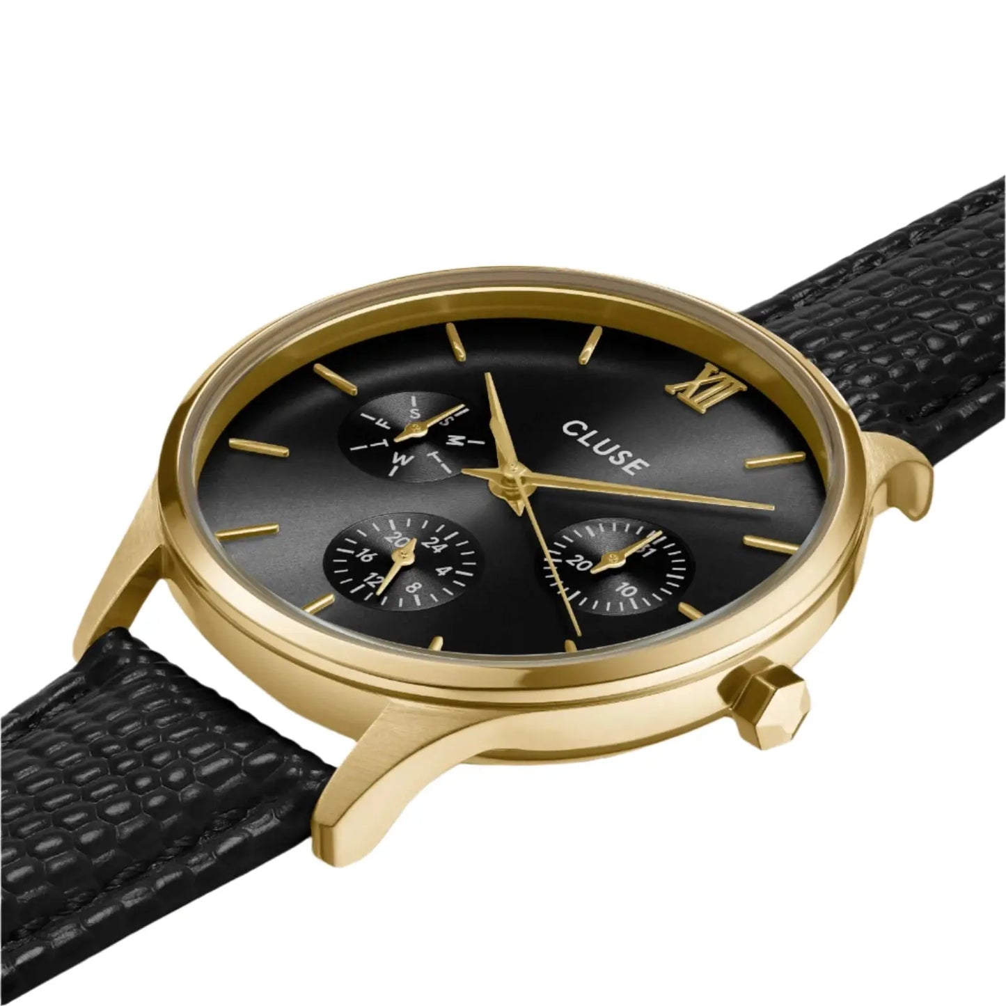 Cluse CW10708 Minuit Multifunction Black Leather Strap