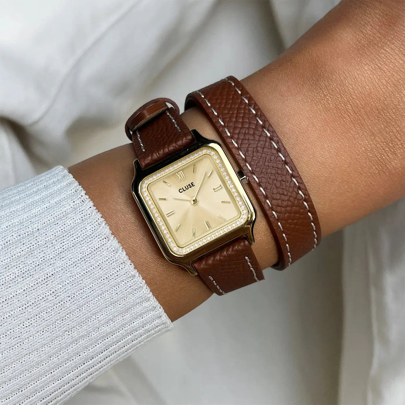 Cluse CW11821 Gracieuse Petit Double Brown Leather Strap