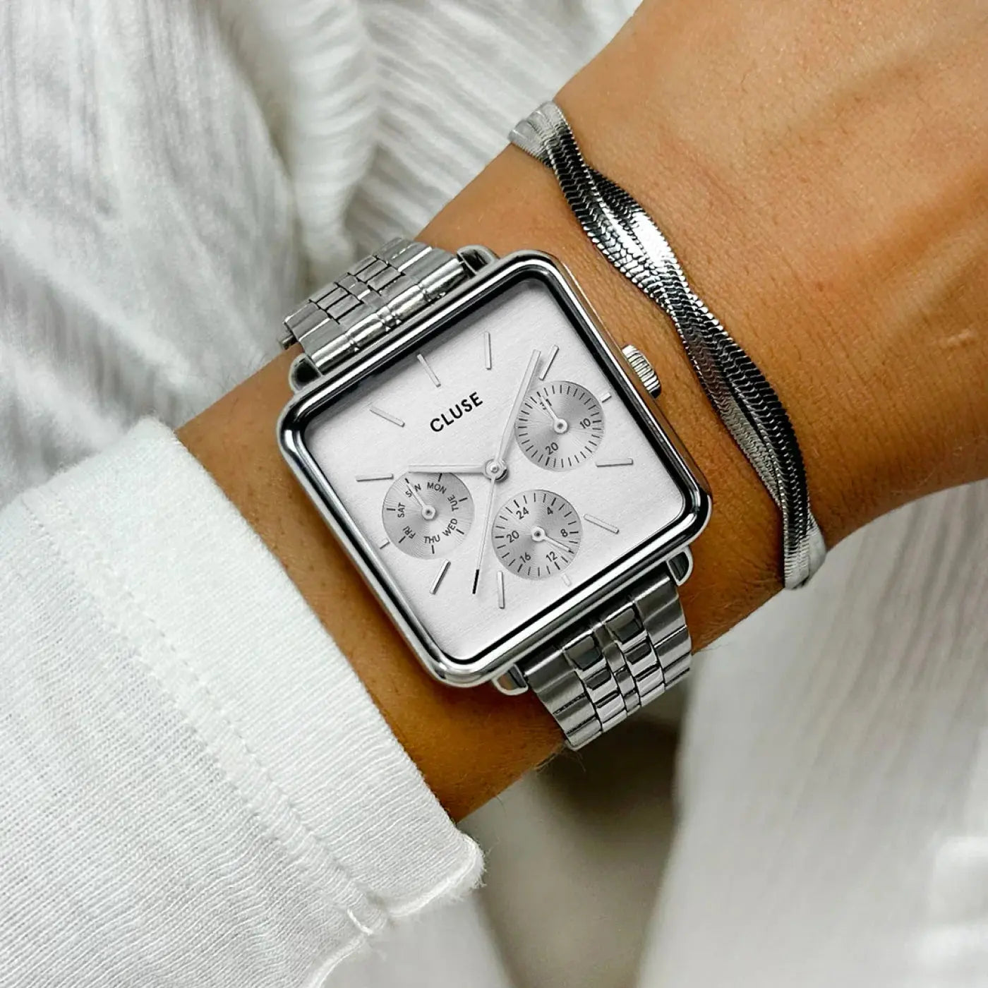 Cluse CW13802 La Tétragone Multifunction Silver Stainless Steel Bracelet