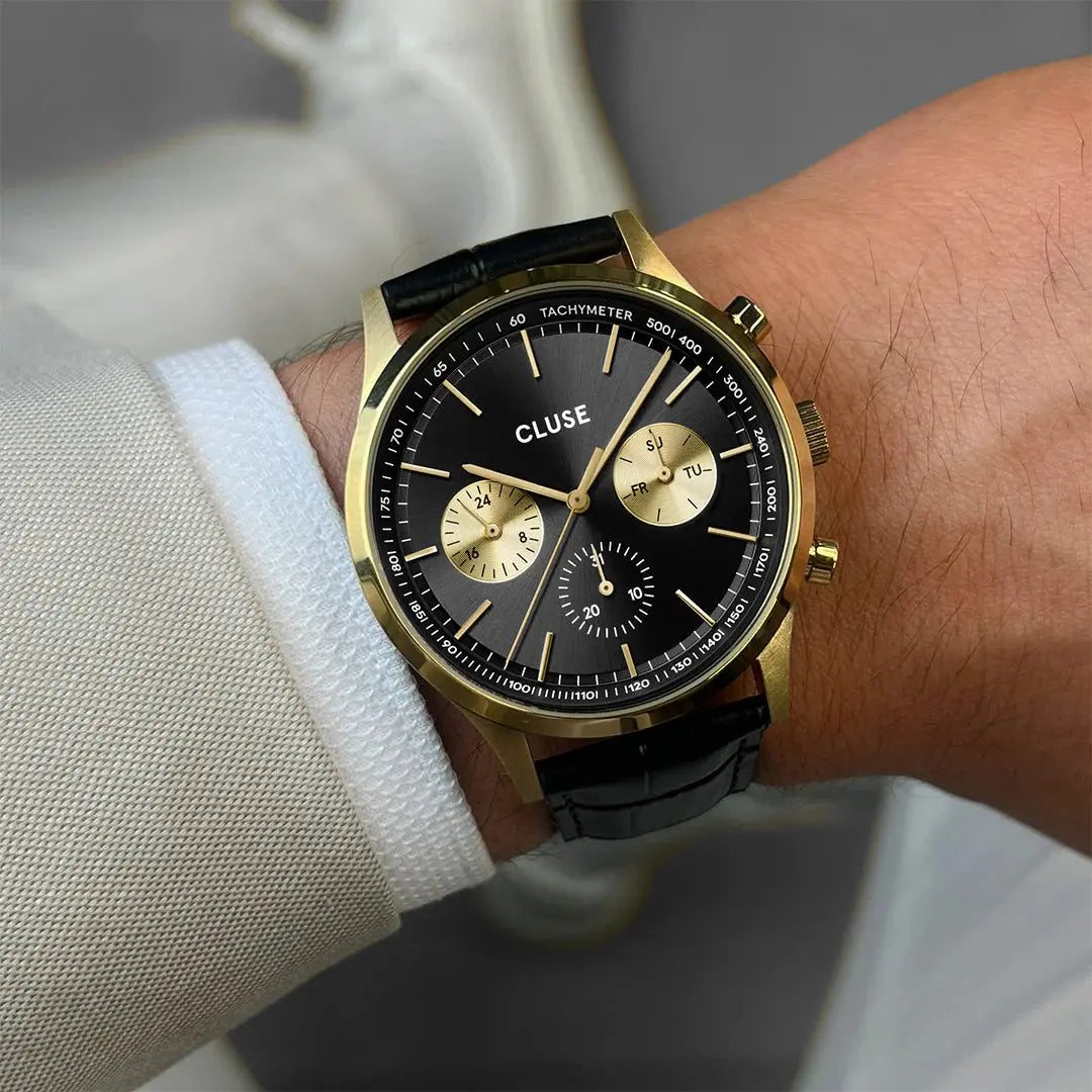 Cluse CW21004 Anthéor Multifunction Black Leather Strap