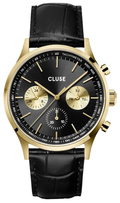 Cluse CW21004 Anthéor Multifunction Black Leather Strap