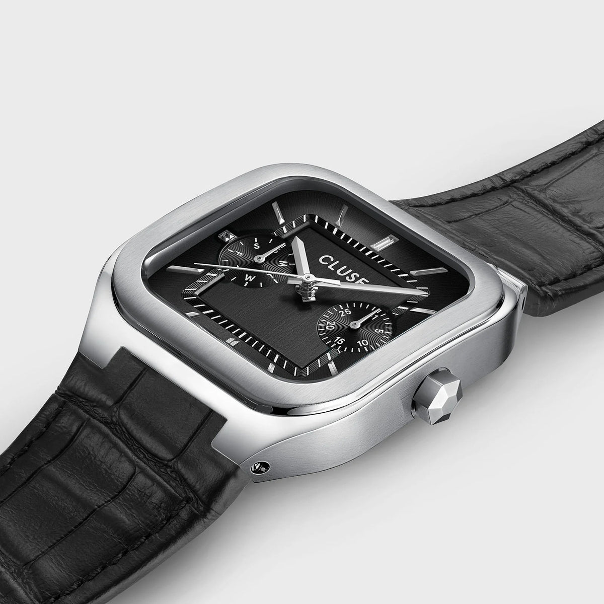 Cluse CW26203 Quadrus Multifunction Black Leather Strap