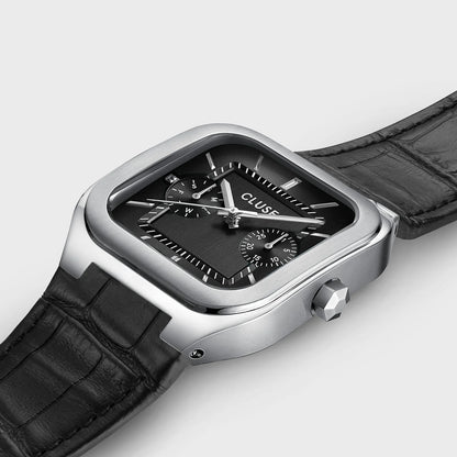 Cluse CW26203 Quadrus Multifunction Black Leather Strap