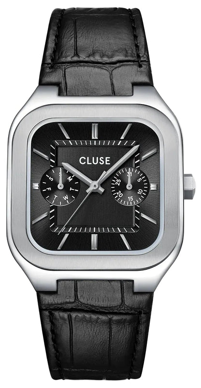 Cluse CW26203 Quadrus Multifunction Black Leather Strap