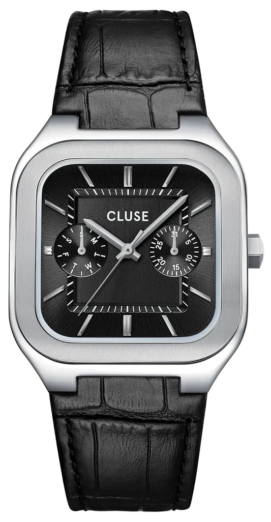 Cluse CW26203 Quadrus Multifunction Black Leather Strap