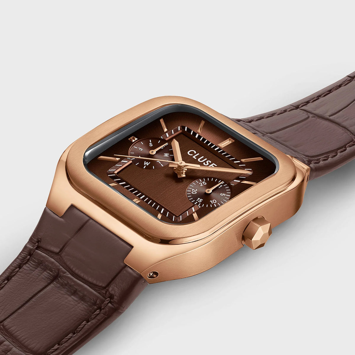 Cluse CW26206 Quadrus Multifunction Brown Leather Strap