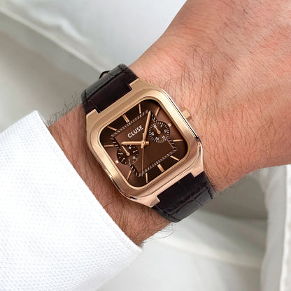 Cluse CW26206 Quadrus Multifunction Brown Leather Strap