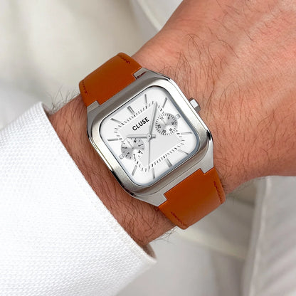 Cluse CW26208 Quadrus Multifunction Brown Leather Strap